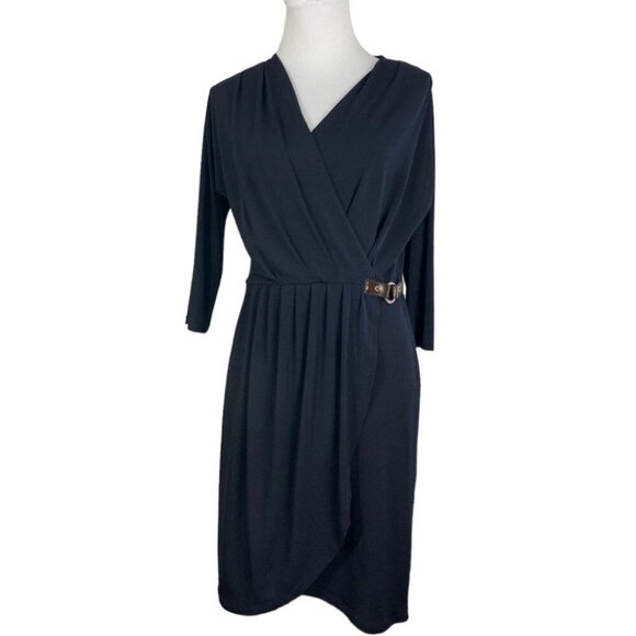 Michael Kors Women’s Black Contemporary Stretchy‎ V-Neck Wrap Career Dress M/C42 - Picture 1 of 9